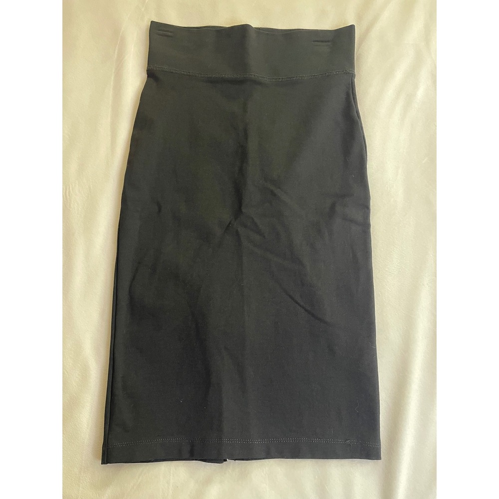 Labijou Black High Waisted Midi Pencil Skirt Back Slit Stretch Bodycon Size S